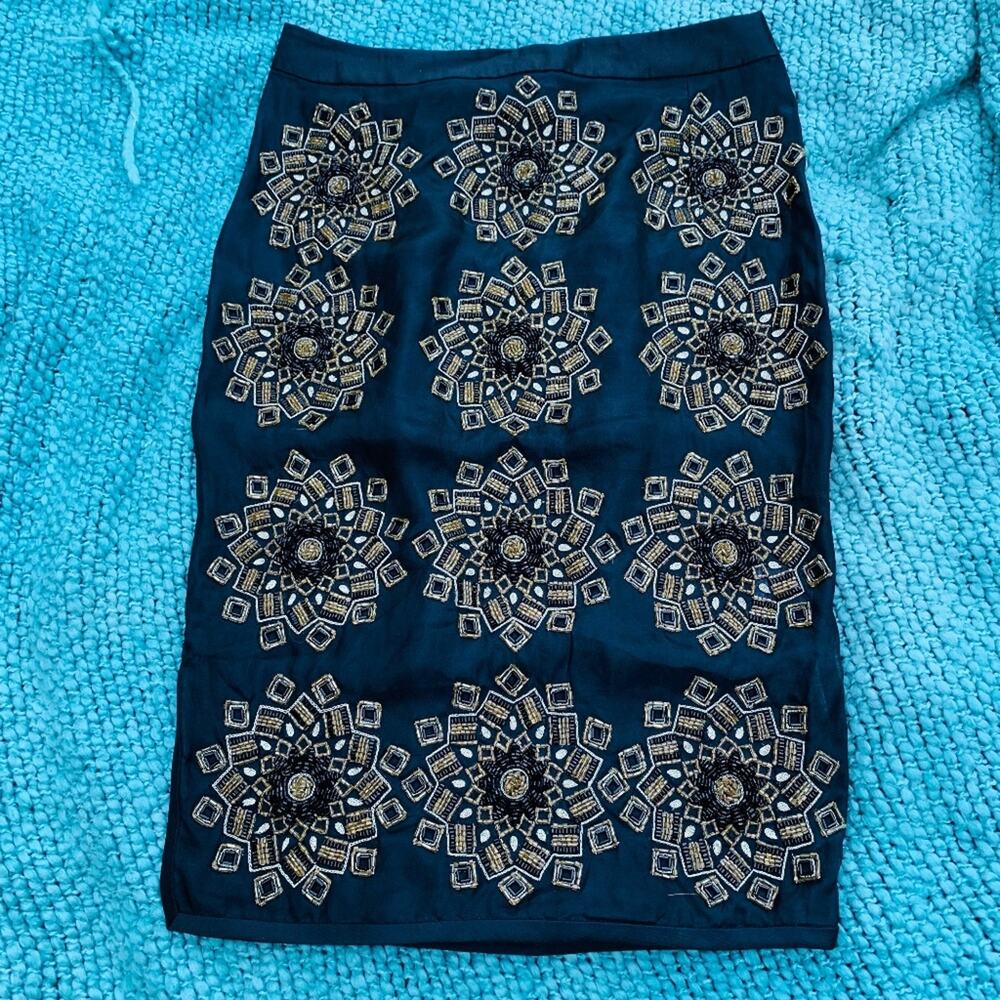 BLACK SILK BEADED MEDALLION PENCIL SKIRT KORA RAE 2